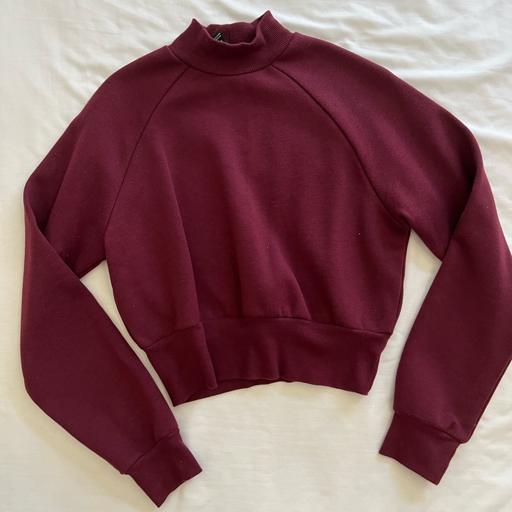 Burgundy crop mock neck sweater